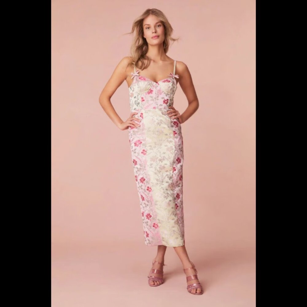 LoveShackFancy Massey Floral Jacquard Midi Dress
